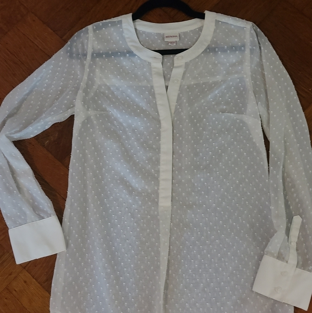 Long sleeve sheer swiss dot blouse/shirt sz xs Hp🔥🔥🔥